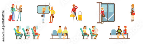 People Character Passenger Moving Enjoy Their Trip Vector Set