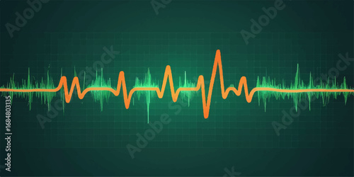 Vector EKG heart monitor showing a healthy heartbeat line graph with a red pulse rate illustration on a cardiogram