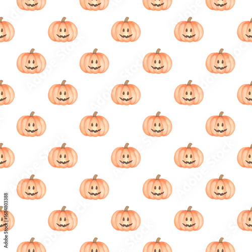 A cute spooky seamless Halloween pattern with a collection of cartoon pumpkin icons for an autumn holiday celebration design - transparent background