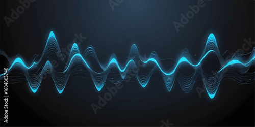 An abstract blue wave vector design illustrates a pulsating heartbeat line for medical technology and finance charts