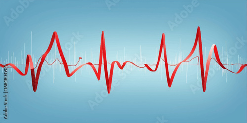 A vibrant red heart with a pulsating green electrocardiogram line on a medical monitor illustrates a healthy heartbeat and life