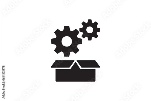 Open box with gear settings configuration vector icon
