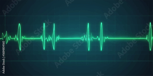 Abstract medical background with a blue and green electrocardiogram line forming a heart shape