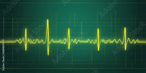 A healthy green EKG heartbeat line pulses across a medical monitor graph, illustrating a steady cardiogram