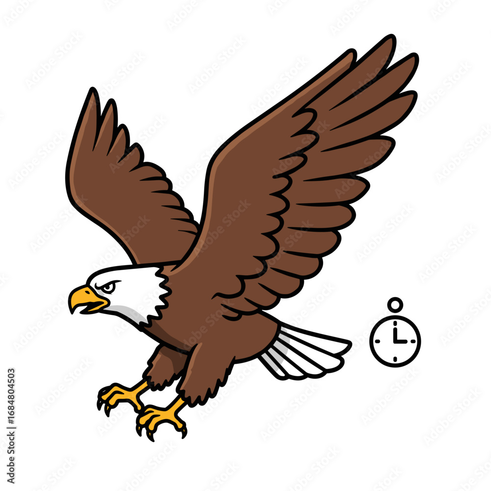 Obraz premium Cartoon bald eagle flying in attack pose