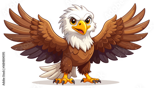 Cartoon bald eagle spreading wings in flight