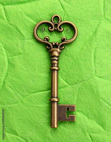 Antique key on vibrant green