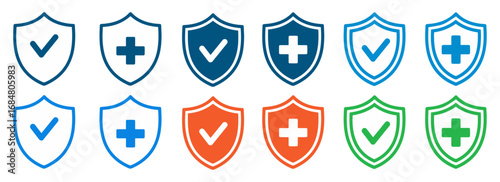 shield cross protection icon set