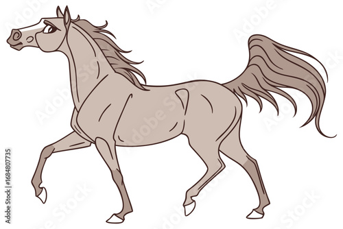 Artistic Depiction of a Light Brown Horse With a Flowing Mane and Tail on a White Background Art Style