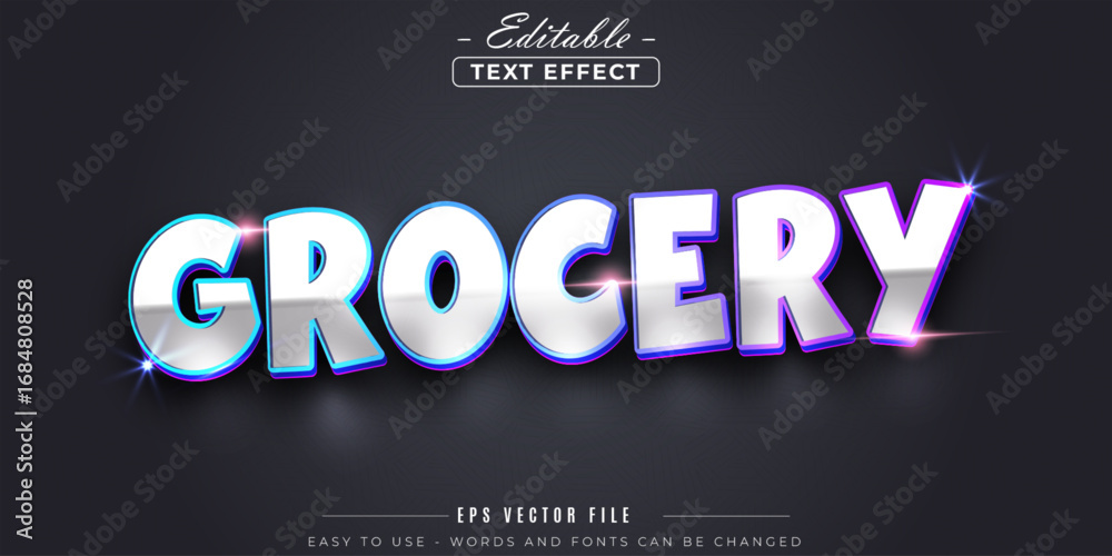 Obraz premium Neon grocery text, editable text effect.