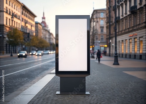 Blank digital billboard blank white screen mockup on a city sidewalk