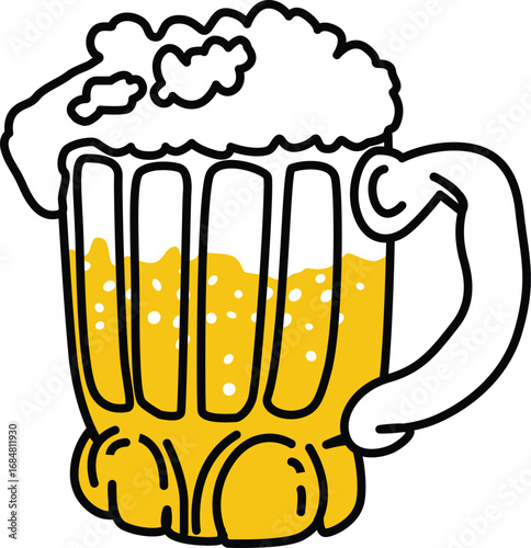 Glass mug of beer with a foamy head