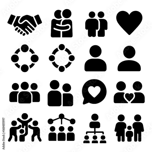 Community Harmony: Illustrated with various icons symbolizing unity, agreement, and collaboration, perfectly captures the essence of group dynamics and social cohesion. 