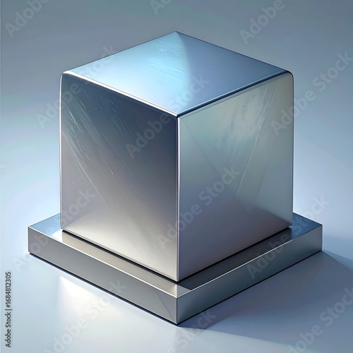 Metallic Cube on a Base.