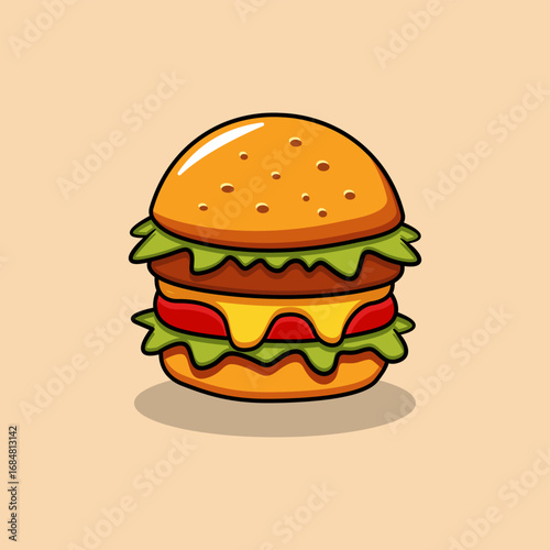 Cartoon Cheeseburger with Lettuce, Tomato, and Cheese. Hamburger Vector Illustration