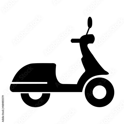 Black silhouette of a classic scooter motorcycle, simple vector illustration isolated on white background. Perfect for transportation, delivery, travel, and urban mobility design.