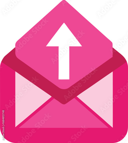 Pink envelope icon with an outgoing mail symbol