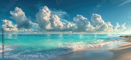 Tropical beach scene with dramatic clouds