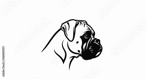 Boxer dog portrait in line art style for logo design, showcasing breed's distinctive features. Boxer dog's profile is drawn to capture strong, loyal nature,