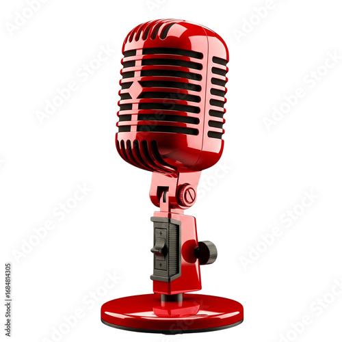 Vintage Red Microphone 3d rendered, isolated on transparent background
