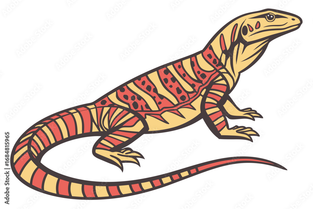 Naklejka premium Stylized Monitor Lizard Illustration with Intricate Patterns A Blend of Natural Form and Artistic Design Elements