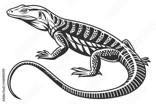 Detailed Monochrome Illustration of a Monitor Lizard Intricate Tribal Tattoo Style Reptile Art Design Depicting Nature's Beauty