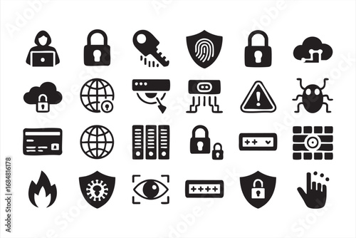 Cyber crime and identity theft protection icon collection