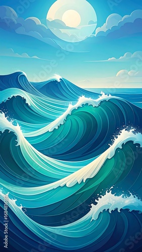 Ocean Waves Under a Full Moon.