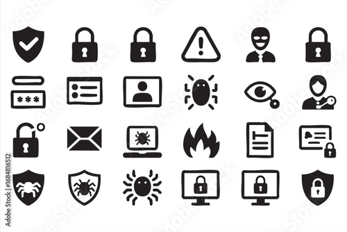 Cybersecurity and data protection icon collection isolated
