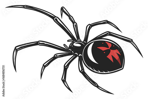 Striking Black Widow Illustration Arachnid with Red Hourglass Marking a Visually Compelling Arachnid Image Dangerous and Symbolic