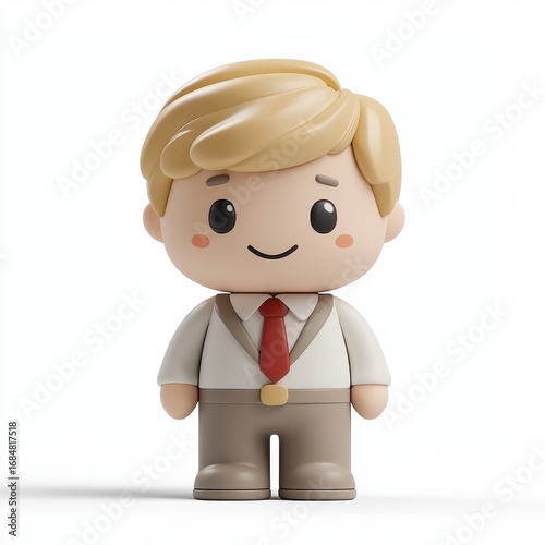 Cheerful Cartoon Boy in Beige Suit 3D Render