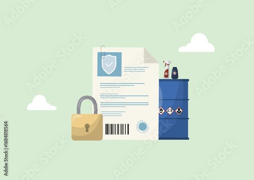 Hazardous chemical materials management and compliance documentation. Waste tracking form. Protocols for industrial waste disposal. Waste Manifest. Flat style. Hazardous chemicals. Vector illustration