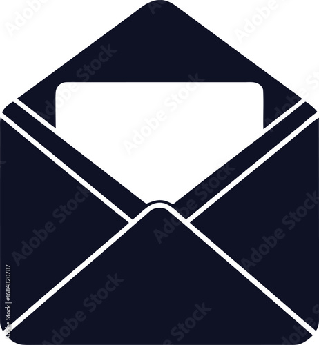 Open dark blue envelope with white paper inside