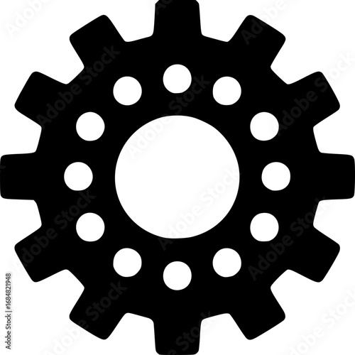 Gear Illustration: A meticulously crafted black gear graphic symbolizes the intricate mechanisms and interconnected processes essential for technological advancements and industrial operations.
