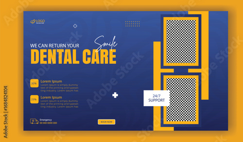 Modern dental care social media post template featuring professional dentistry services and patient testimonials
