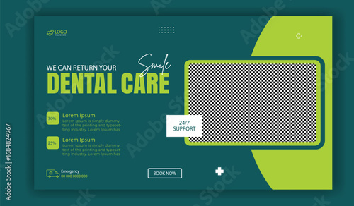 Modern dental clinic social media post template featuring dentist and patient interaction