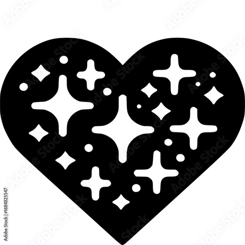 Sparkling Heart: A romantic heart-shaped illustration, adorned with sparkling stars, radiating warmth, love, and positivity.