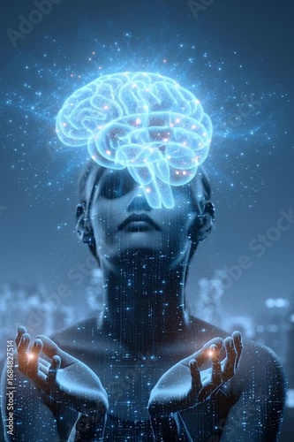glowing hologram brain