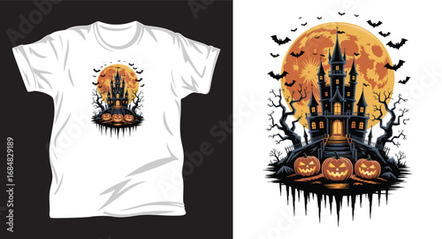 Haunted house graphic vector t shirt design print.