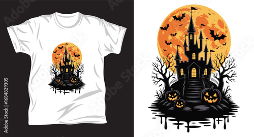 Haunted house graphic vector t shirt design print.