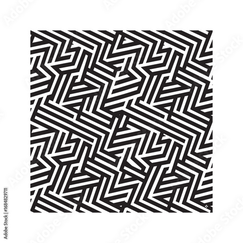 Seamless abstract geometric pattern. Black and white tribal maze with angular lines. Modern vector background.
