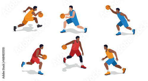 Dynamic isometric basketball players in action poses