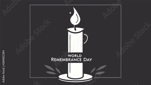 World Remembrance Day:  A minimalist, somber illustration featuring a single lit candle, symbolic of remembrance and reflection, perfect for memorial websites or social media campaigns.