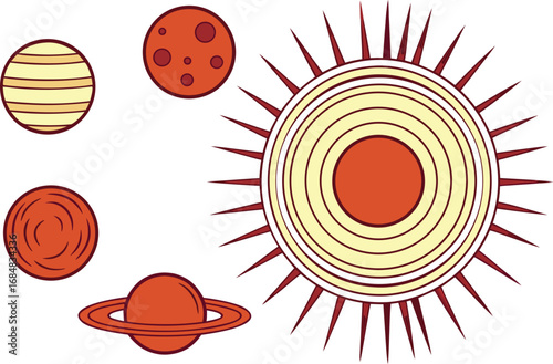 Solar system planets illustration design. Astronomy space planets artwork. Solar orbit and planets concept graphic. Educational astronomy solar system design. Science planets orbit illustration art