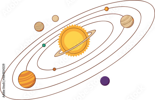 Solar system planets illustration design. Astronomy space planets artwork. Solar orbit and planets concept graphic. Educational astronomy solar system design. Science planets orbit illustration art