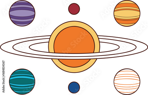 Solar system planets illustration design. Astronomy space planets artwork. Solar orbit and planets concept graphic. Educational astronomy solar system design. Science planets orbit illustration art