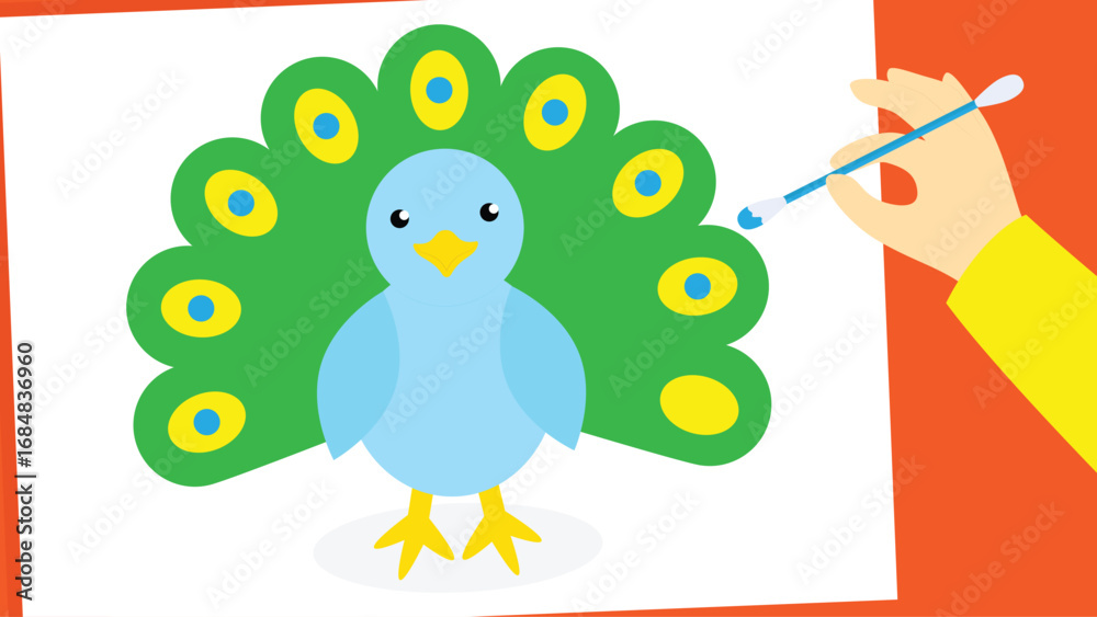 Naklejka premium Peacock painting on white paper. Vector illustration in flat style