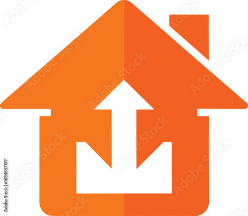 Orange house icon with an upward arrow inside
