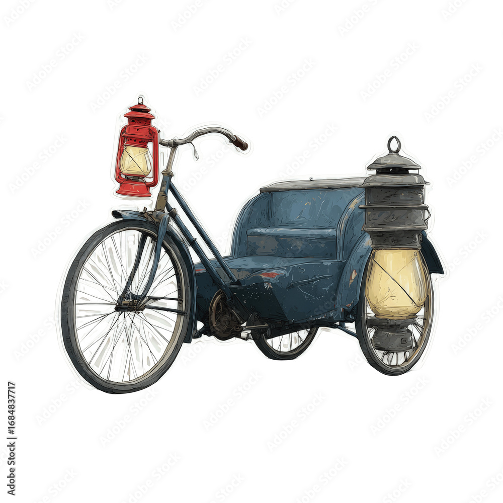 Fototapeta premium Vintage Bicycle Tricycle with Lanterns - Antique