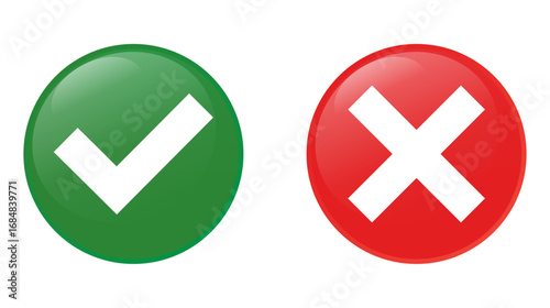 Cross and Check Mark Icons, Green, Red, Button, Symbols, Isolated, Yes, No, Vector